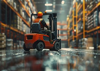 Gabelstapler steht in einer Lagerhalle