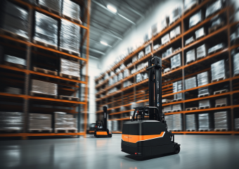 Autonom fahrende Gabelstapler in einem Lagerhaus